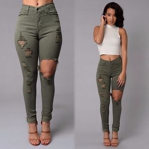 Fashion Nova Glistening Jeans Olive Size 1 W24